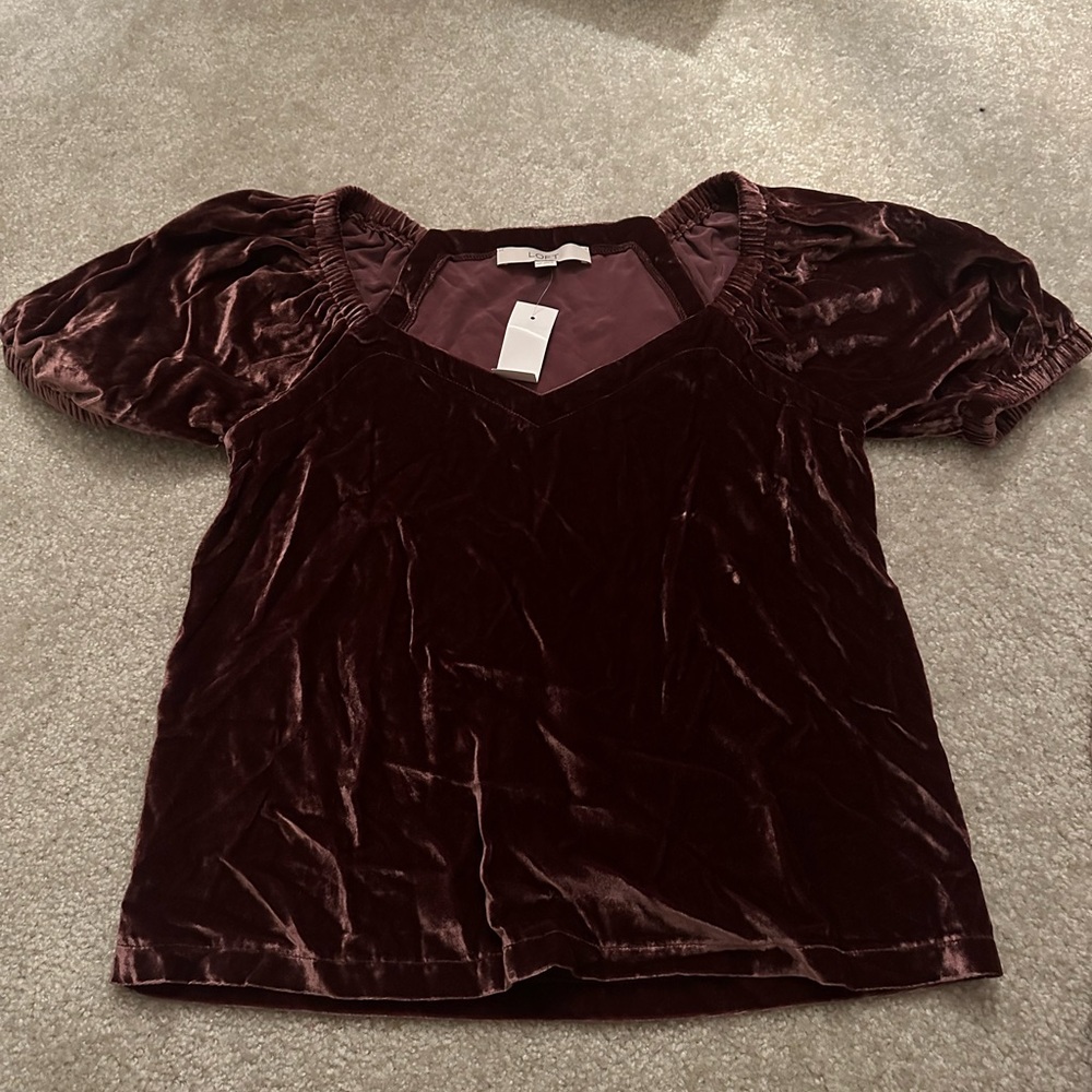 LOFT NWT Burgundy Velvet Blouse XXS